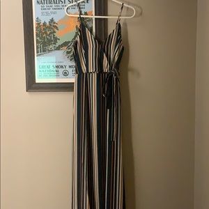 Striped wrap front maxi dress